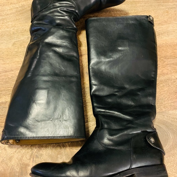 FRYE Melissa Black Stud Zip Back Leather Boots - Picture 3 of 12